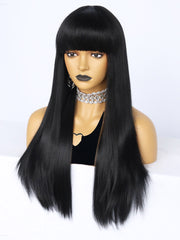 24 inch Straight Black Synthetic Wigs with Bangs | FU2031730 - Anogol