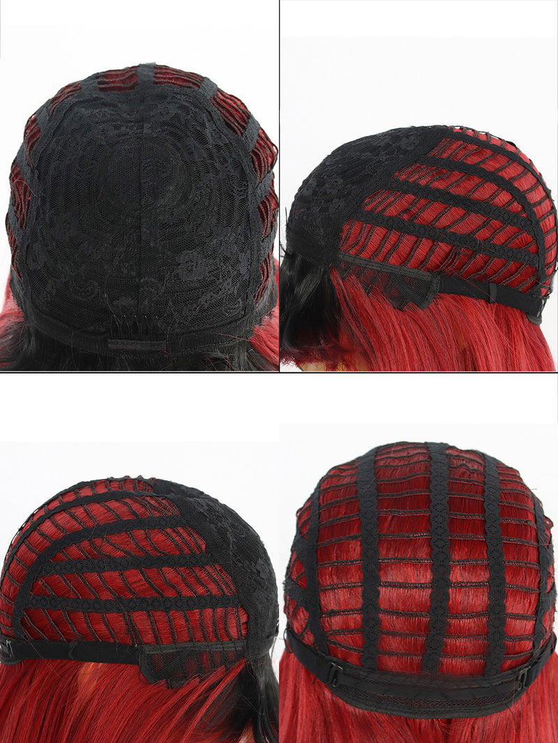 23 inches Straight Black Ombre Red Synthetic Wigs with Bangs | FU2031743 - Anogol