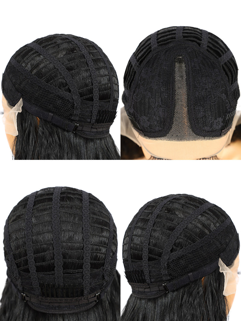 13*1 T Shape Curly Synthetic Black Lace Front Wigs for Women| FU1905033C - Anogol