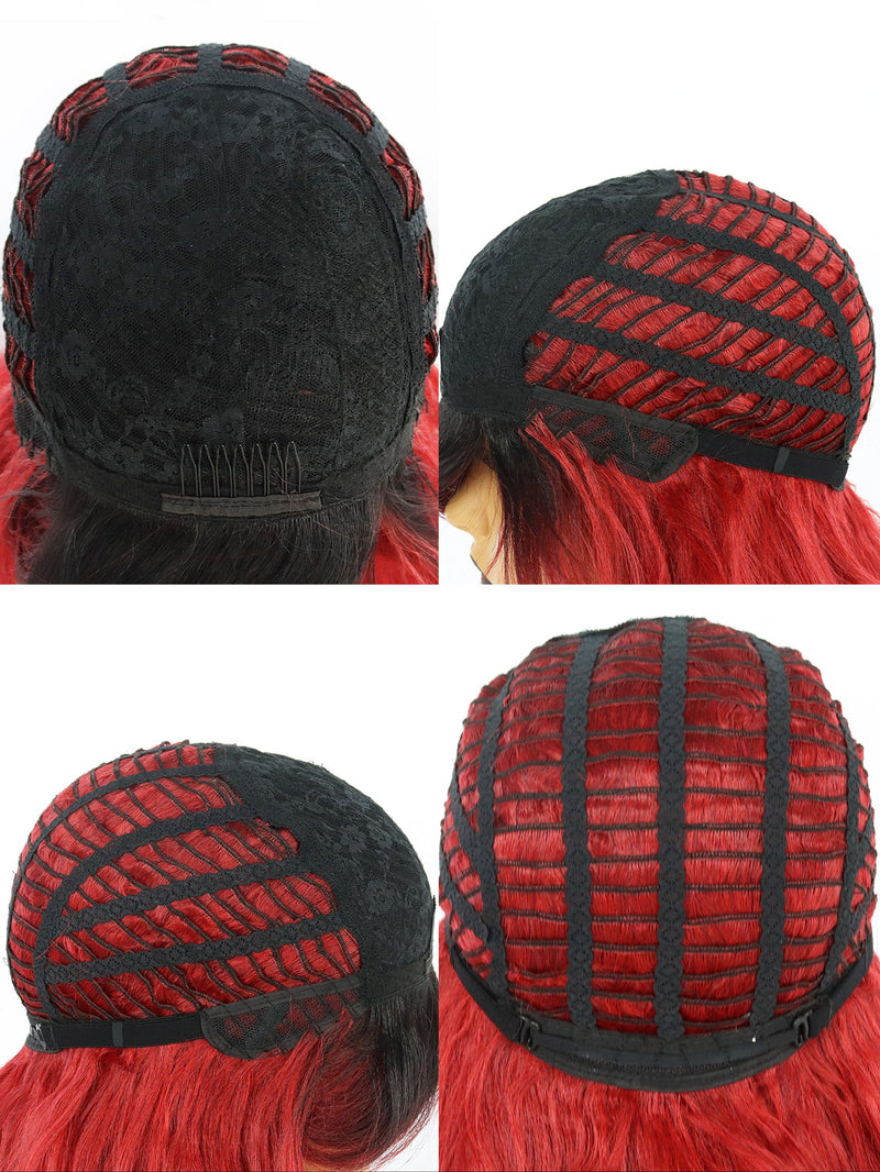 26 inches Straight Black Ombre Red Synthetic Wigs with Bangs | FU2031729 - Anogol