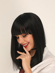 14 Inches Short Black Bob Synthetic Wigs with Bangs | DM1810844 - Anogol