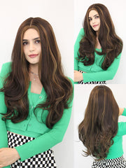 Long Wavy Middle Part Brown Synthetic Hair Wig for Women | TGG-003 - Anogol