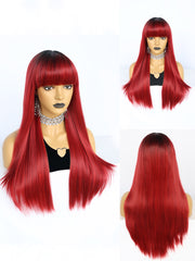 26 inches Straight Black Ombre Red Synthetic Wigs with Bangs | FU2031729 - Anogol