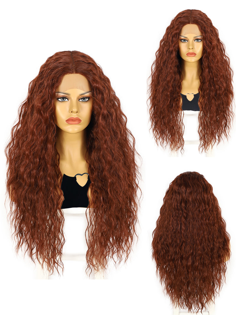 13*1 Copper Dark Brown Curly Synthetic Lace Front Wigs for Women |FU1905036C - Anogol