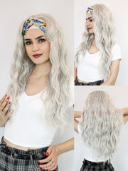 26 inch Long Body Wave Gray Silver Headband Wigs for Women | DM203619 - Anogol