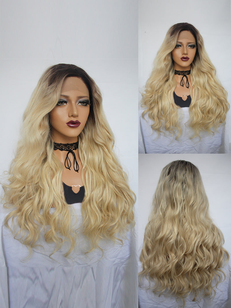 13*1 Curly 2 Tone Ombre Blonde Lace Front Wig | G1901626C - Anogol