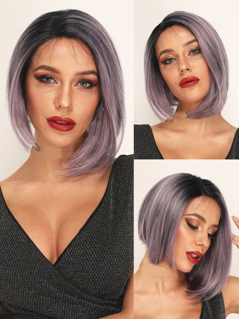 13*1 Short Straight Purple Ombre Lace Front Wigs for Women | FU190302669 - Anogol