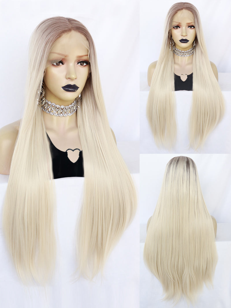 13*1 T Shape Straight 2 Tone Ombre Blonde Lace Front Wig | G1707419C - Anogol