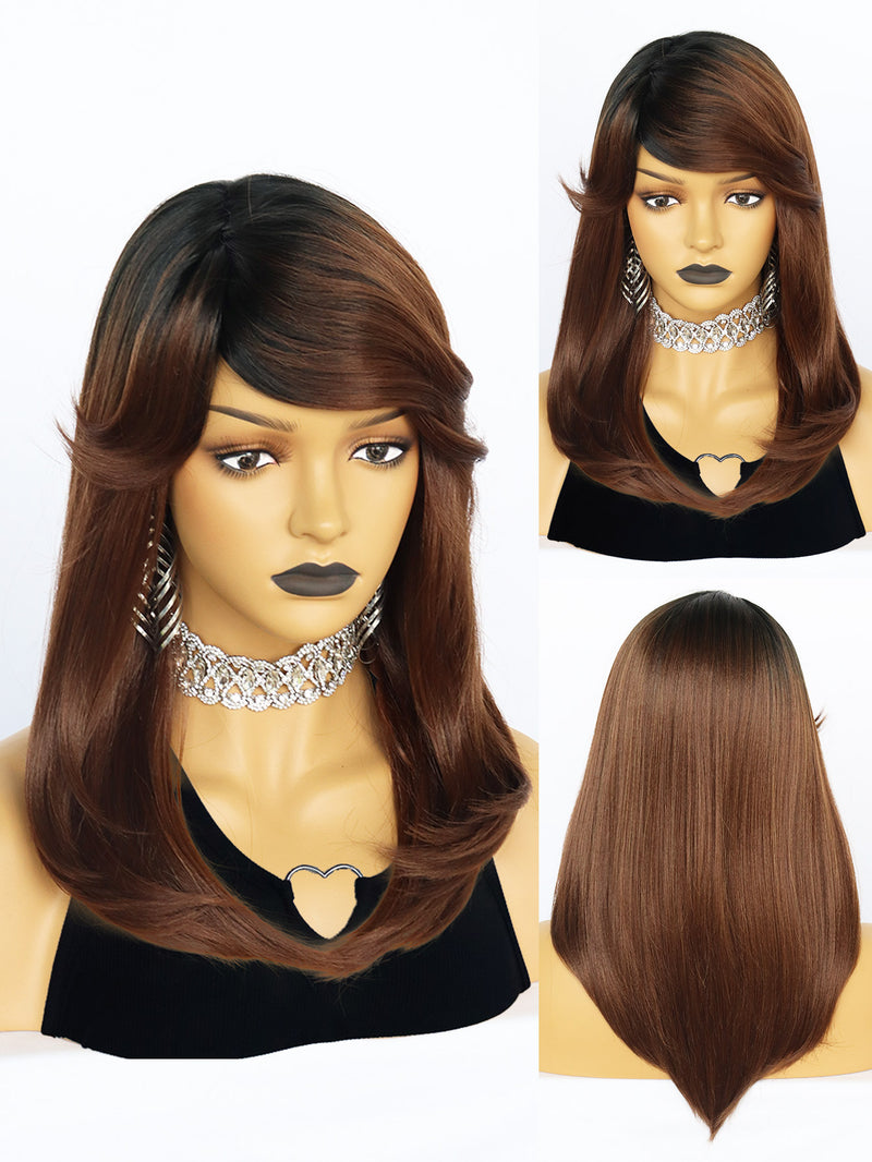 18 inches Straight Black Ombre Brown Synthetic Wigs | FU2031749 - Anogol