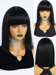 13 inches Short Black Bob Synthetic Wigs with Bangs | FU2031723 - Anogol