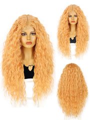 13*1 T Shape Curly Synthetic Yellow Lace Front Wig | FU1905030C - Anogol