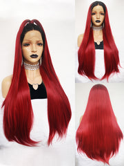 13*3 2 Tone Blaack Red Synthetic Straight Lace Front Wig for Women | G1901657B - Anogol