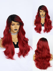 24 inch Wavy 2 Tone Black Ombre Red Synthetic Wigs | FU2031725 - Anogol