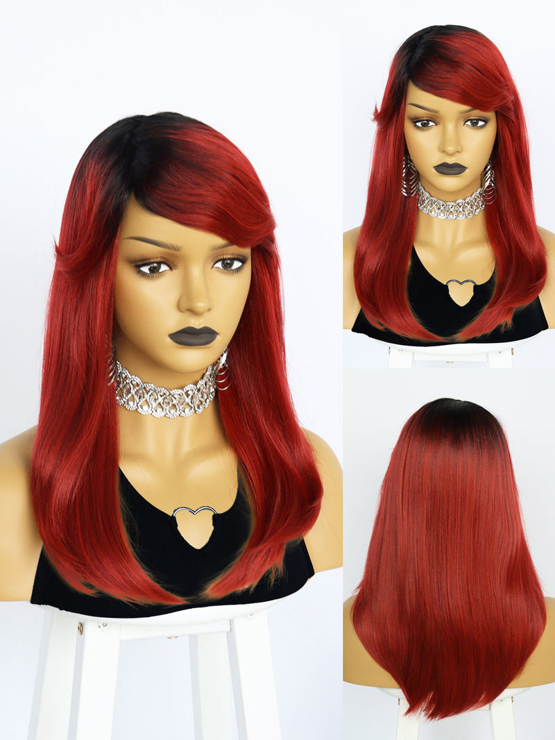 20 inch Straight Black Ombre Red Synthetic Wigs | FU2031748 - Anogol