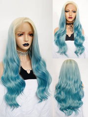 13*3 2 Tone Blonde Ombre Blue Wavy Lace Front Wig | G1904741 - Anogol