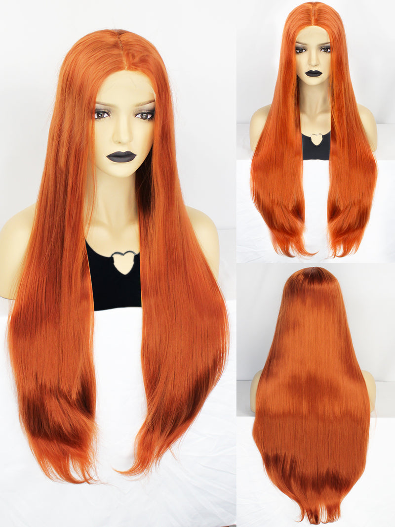 13*1 T Shape Straight Orange Synthetic Lace Front Wig | G1611077C - Anogol