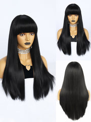 24 inch Straight Black Synthetic Wigs with Bangs | FU2031730 - Anogol