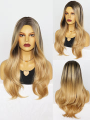 Long Wavy Middle Part Black Ombre Blonde Synthetic Wigs for Women | LC277-5 - Anogol