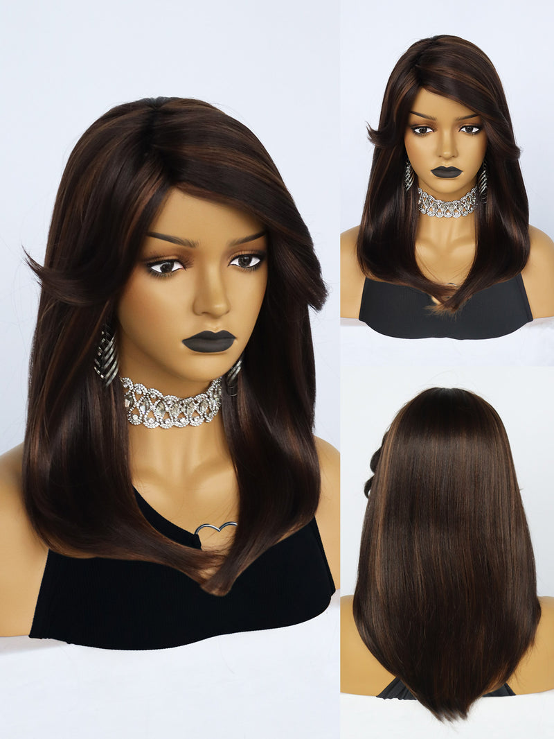 20 inches Straight 2 Tone Black and Brown Synthetic Wigs | FU2031721 - Anogol