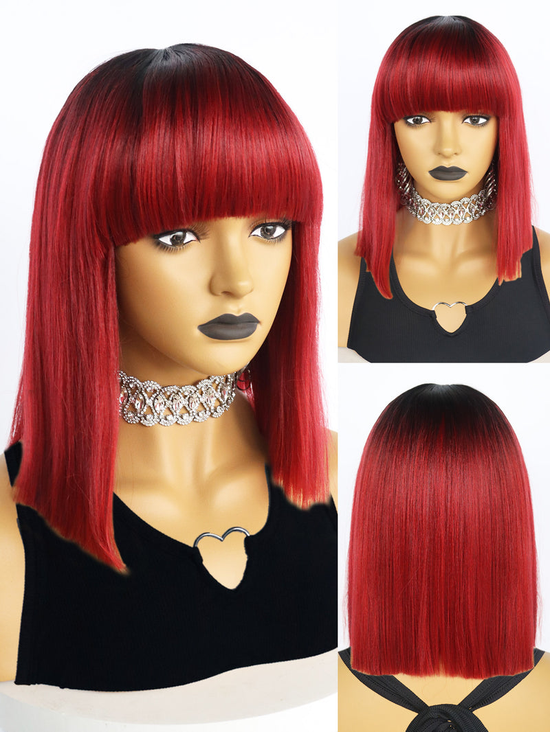 12 inch Short Black Ombre Red Bob Synthetic Wigs | FU2031744 - Anogol