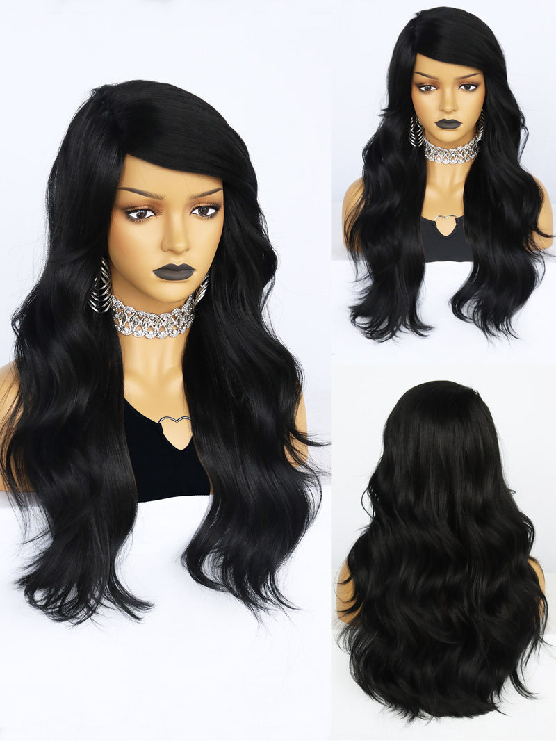 25 inch Wavy Black Synthetic Wigs for Women | FU2031709 - Anogol