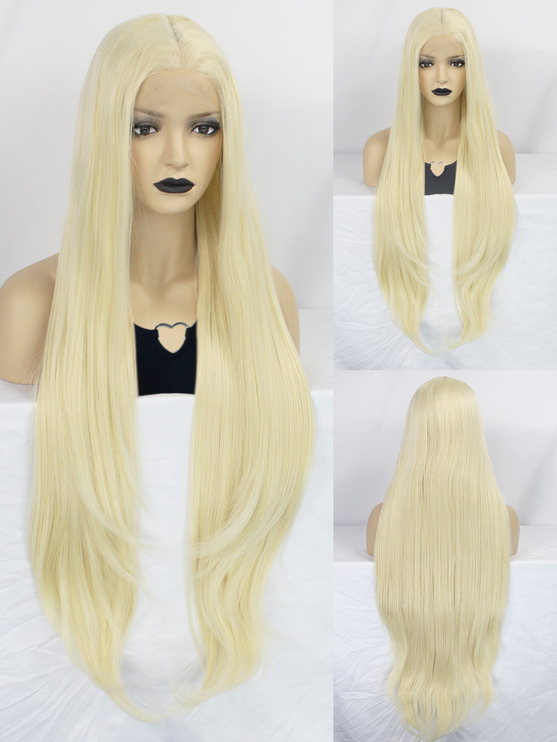 13*1 T Shape Long Straight Blonde Synthetic Lace Front Wig | G1901640C - Anogol