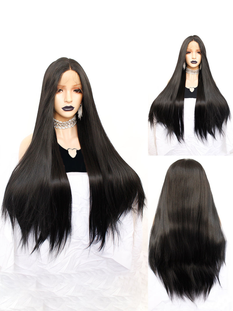 13*1 Long Straight Black Synthetic Lace Front Wig | Z1611127C - Anogol