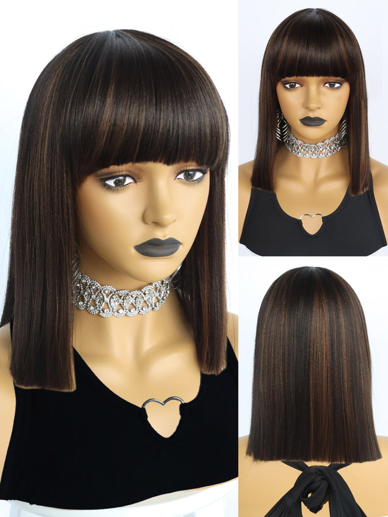 14 inches Short 2 Tone Black and Brown Bob Synthetic Wigs | FU2031724 - Anogol