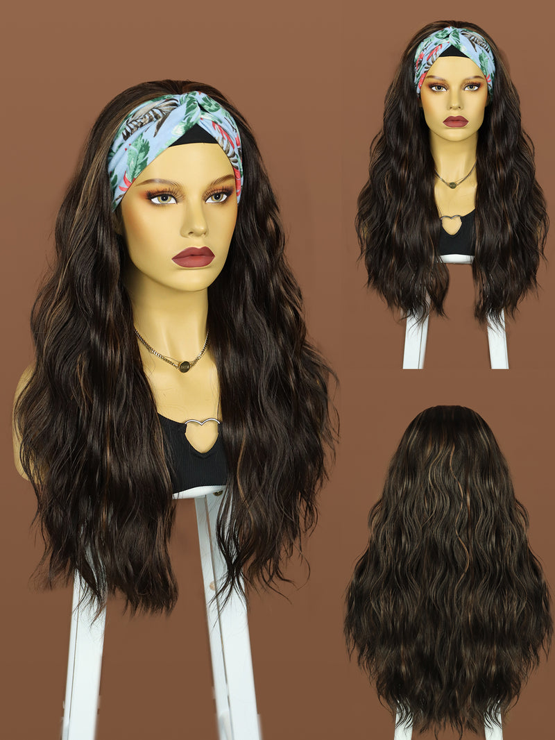 26 inch Wavy Black Mixed Brown Headband Wigs for Women | DM203615 - Anogol