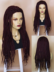 13*0.5 Wine Red Braided Lace Front Wig for Women | FU1904696 - Anogol