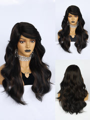 24 inch Wavy 2 Tone Black and Brown Synthetic Wigs | FU2031726 - Anogol