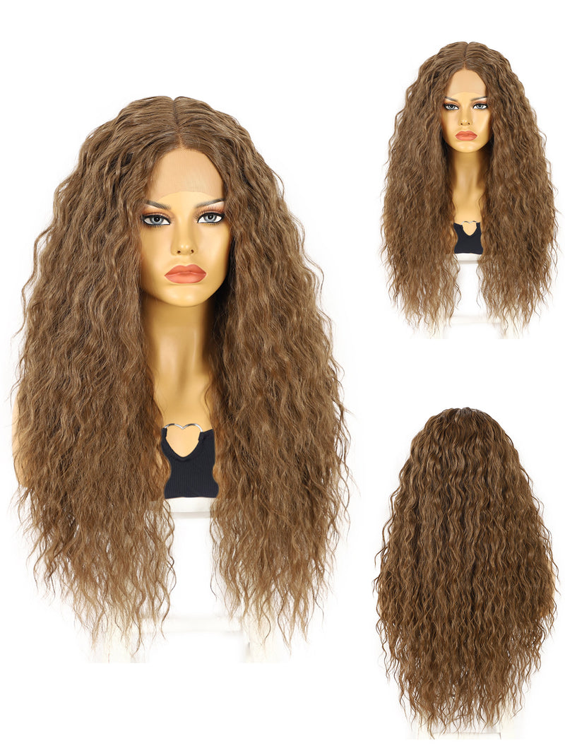 13*1 T Shape Curly Synthetic Brown Lace Front Wig | FU1905031C - Anogol