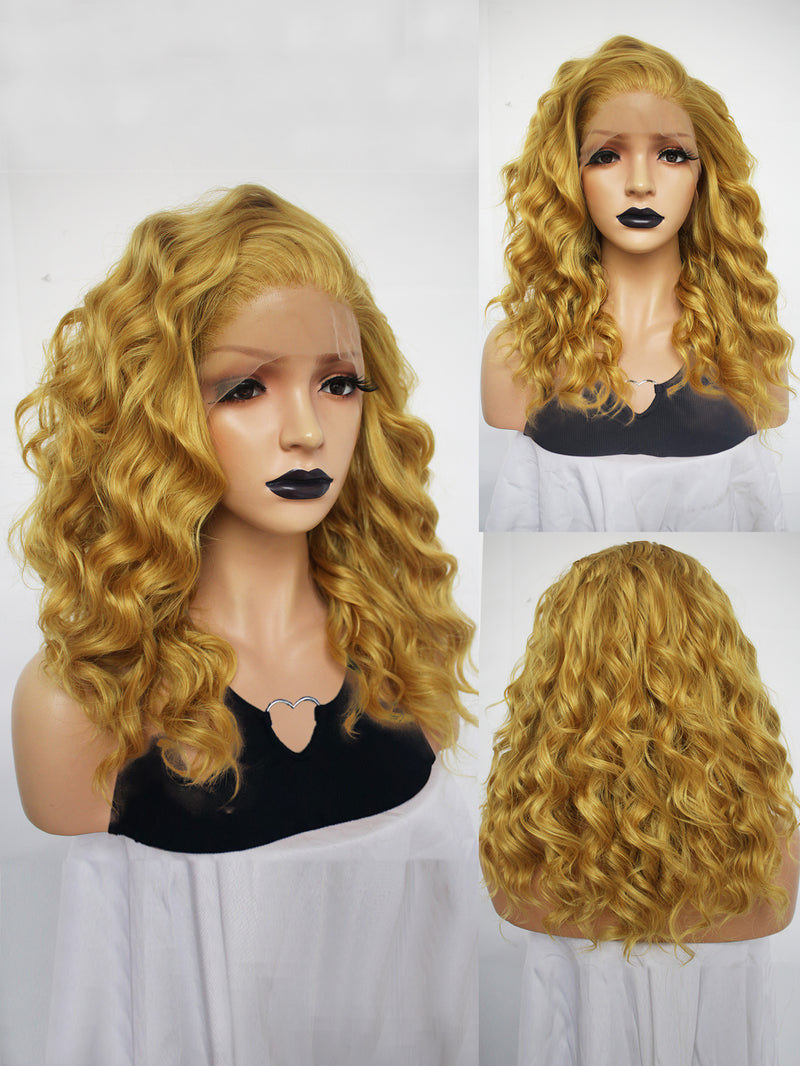 13*3 Curly Blonde Synthetic Lace Front Wig for Women | G190322676 - Anogol