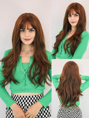 Long Wavy Brown Synthetic Wigs with Bangs | TGG-001 - Anogol