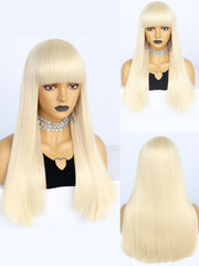 26 inches Straight Blonde Synthetic Wigs with Bangs | FU2031732 - Anogol