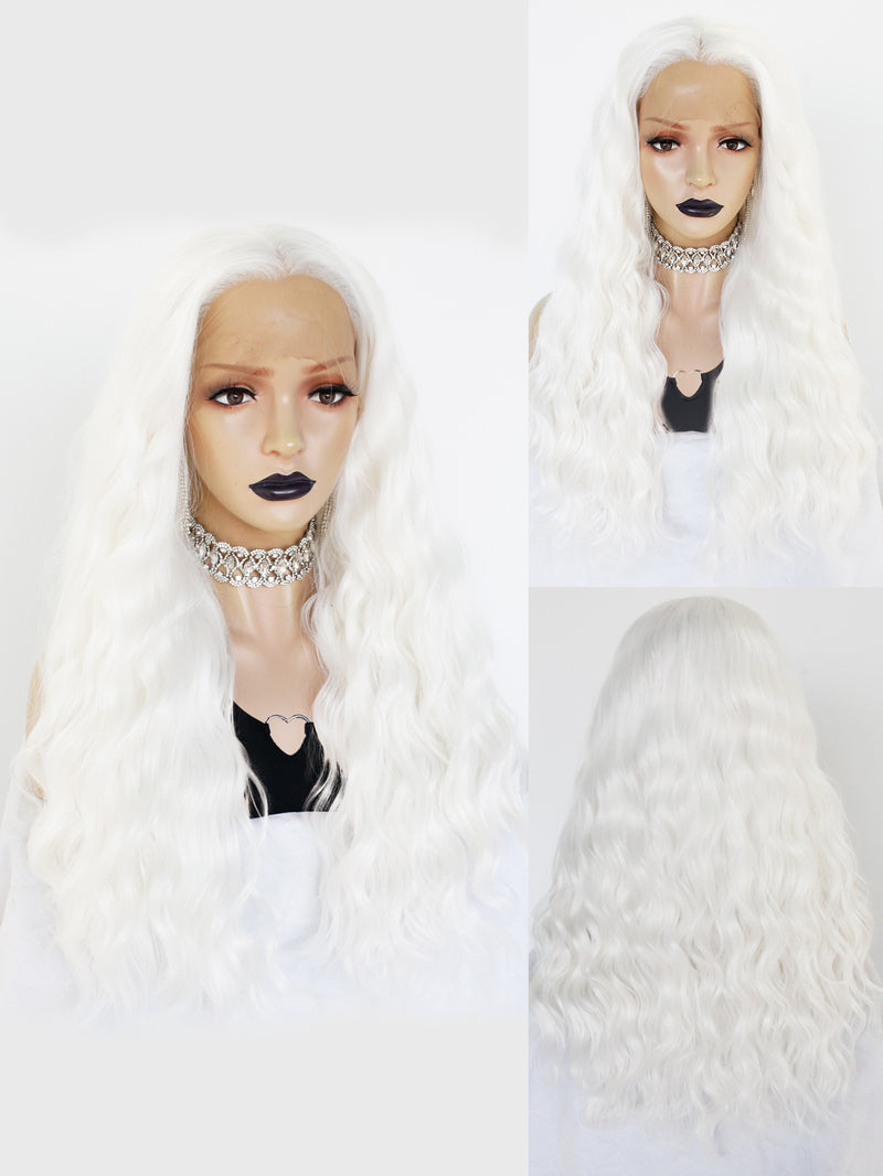 13*3 Curly White Synthetic Lace Front Wig | G1904759 - Anogol