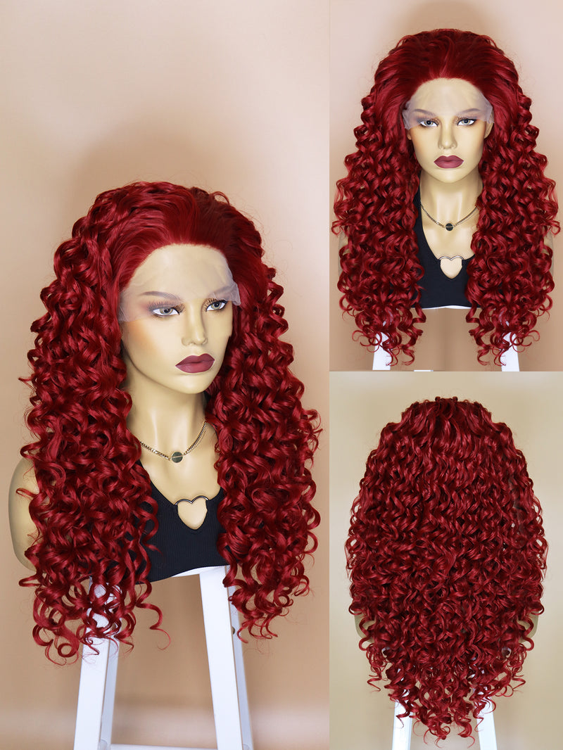 13*2.5 Red Curly Lace Front Wig Synthetic Hair | G1611202 - Anogol