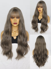 Long Wavy Gray Synthetic Wigs with Bangs for Women | TGG-005 - Anogol