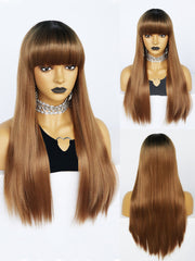 26 inches Straight Black Ombre Brown Synthetic Wigs | FU2031736 - Anogol