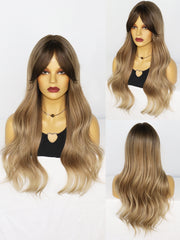 Ombre Ash Brown Blonde Long Wavy Synthetic Wigs with Bangs for Women| LC237-4 - Anogol