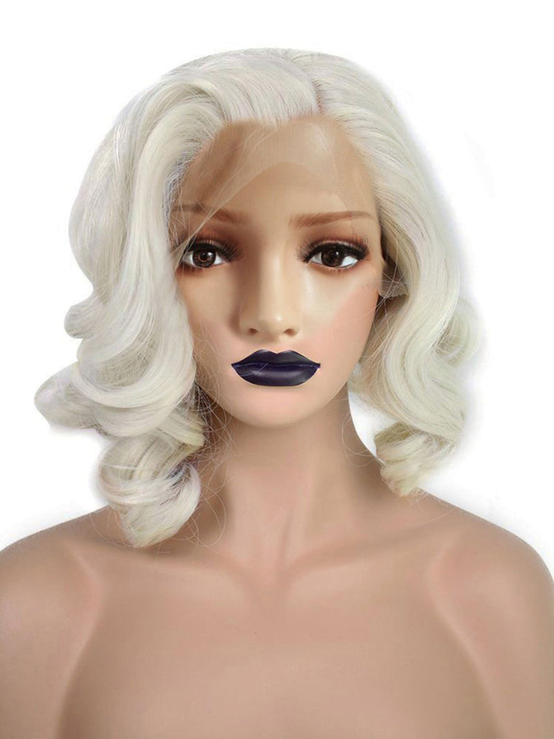 13*3 Light Platinum Blonde Lace Front Wig  Short Curly Bob Wigs | G1707304 - Anogol