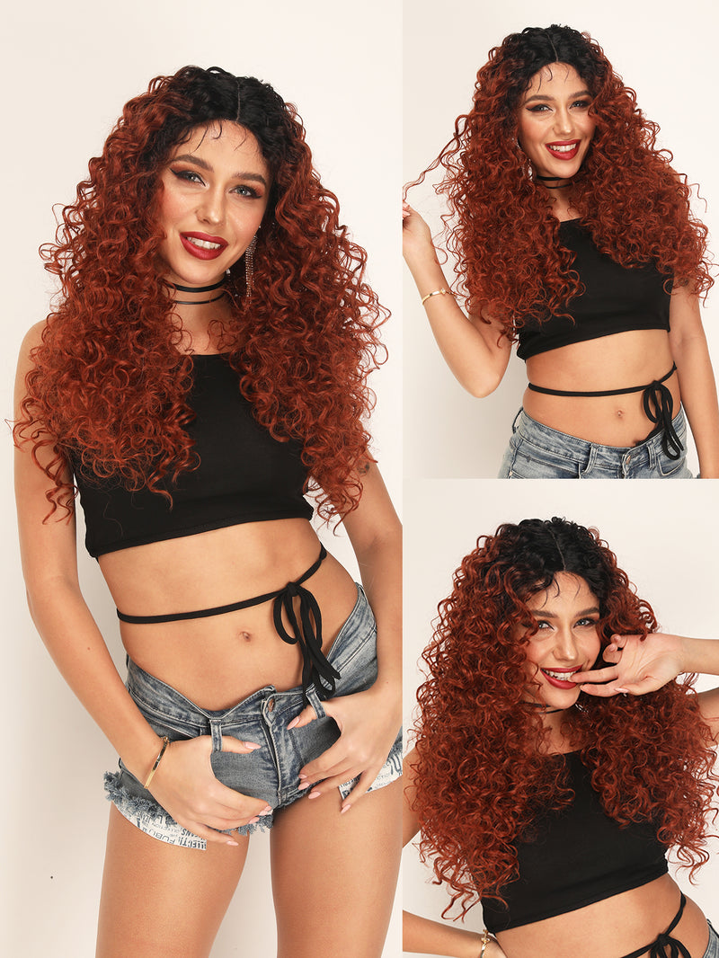 13*1 Copper Red Ombre Curly Lace Front Wigs | FU1901643 - Anogol