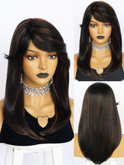 19 inch Straight 2 Tone Black and Brown Synthetic Wigs | FU2031713 - Anogol