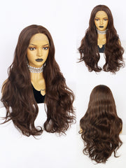 13*1 Wavy Dark Brown Lace Front Wig Synthetic Hair | G1611224C - Anogol