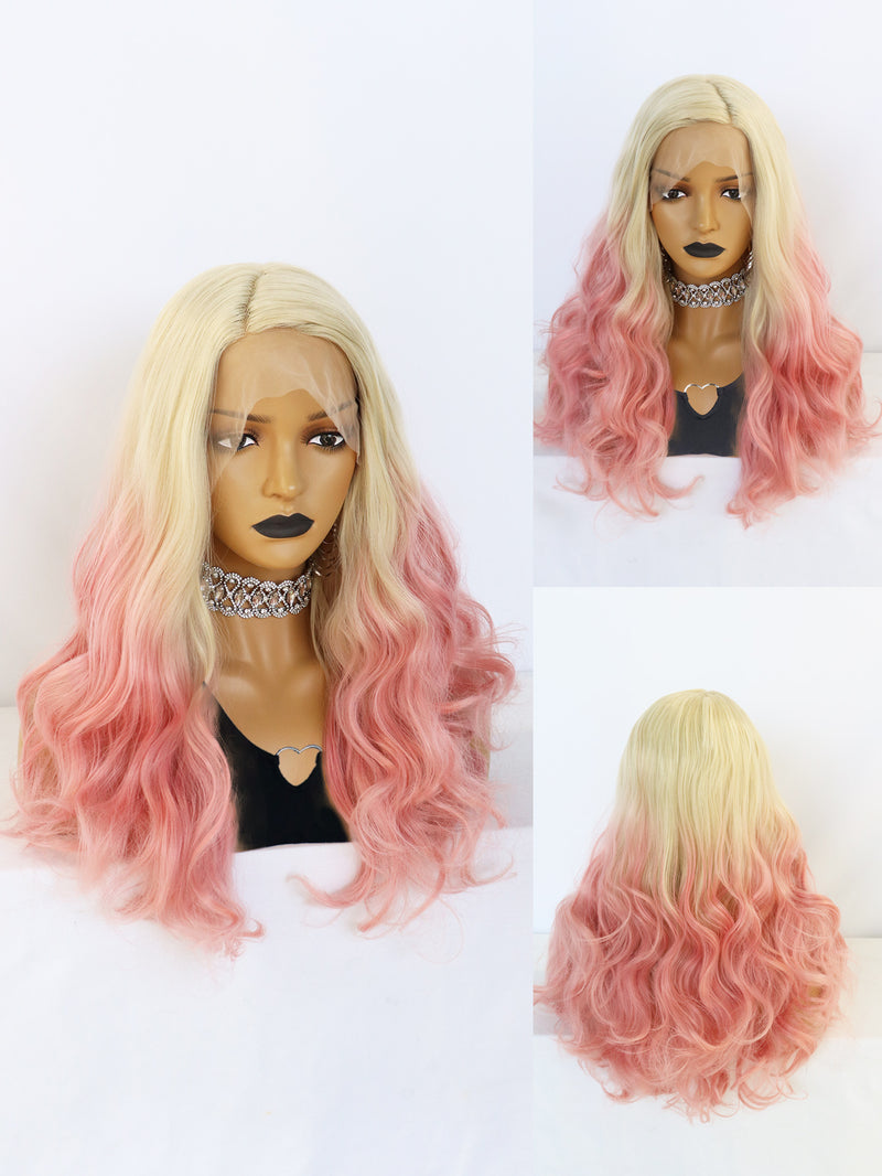 13*1 T Shape Wavy 2 Tone Blonde and Red Lace Front Wig | G1904962 - Anogol