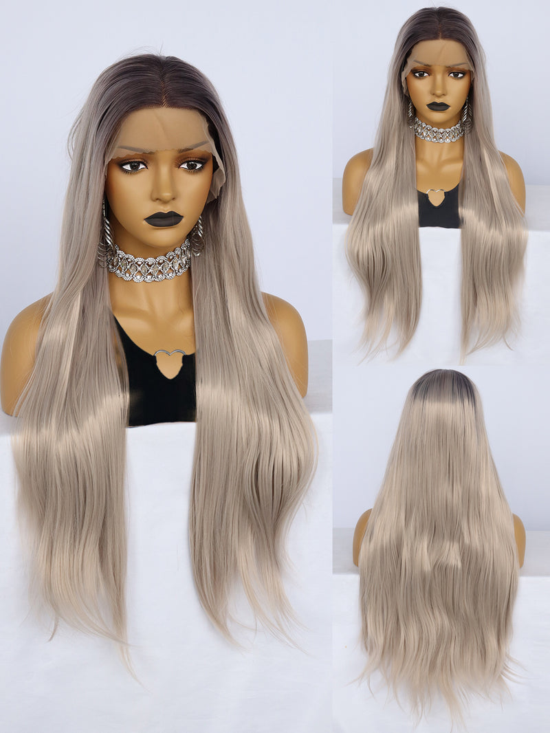 13*1 T-Part Wigs 2 Tone Ombre Gray Straight Lace Front Wig | G1901636C - Anogol