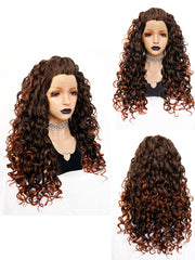 13*3 Curly 2 Tone Ombre Brown Synthetic Lace Front Wig | G1707294 - Anogol