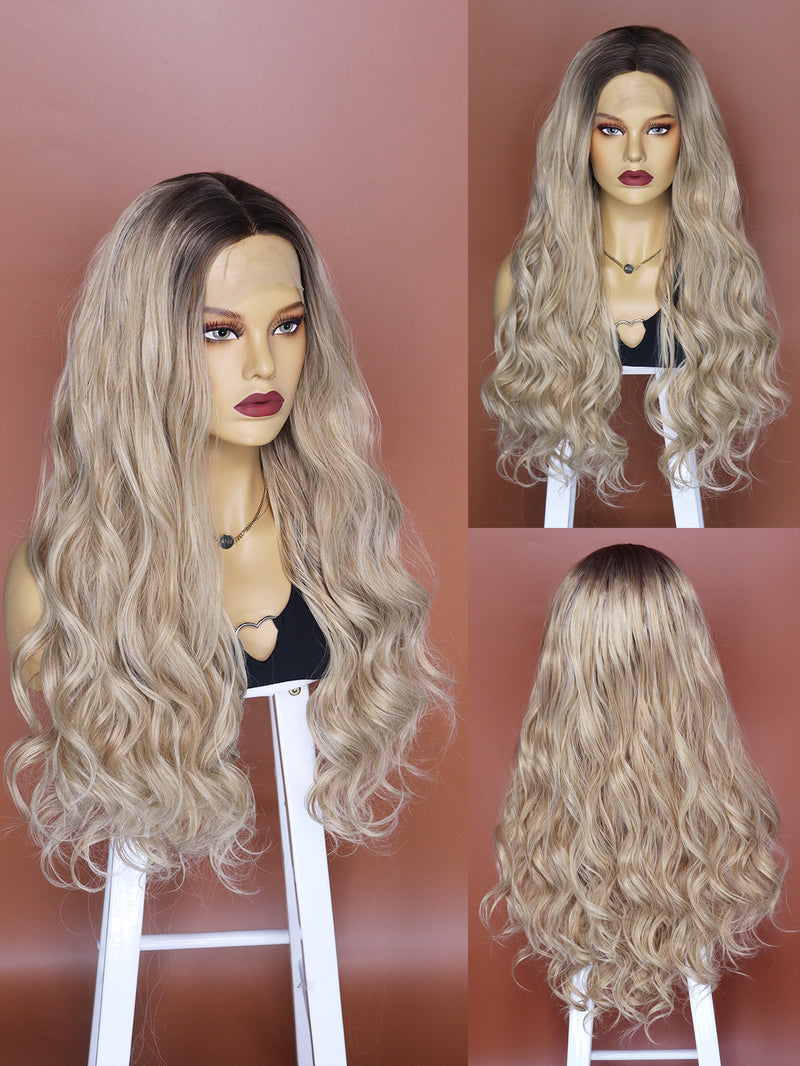 13*1 Wavy 2 Tone Ombre Blonde Lace Front Wig Synthetic Hair | G1901633C - Anogol