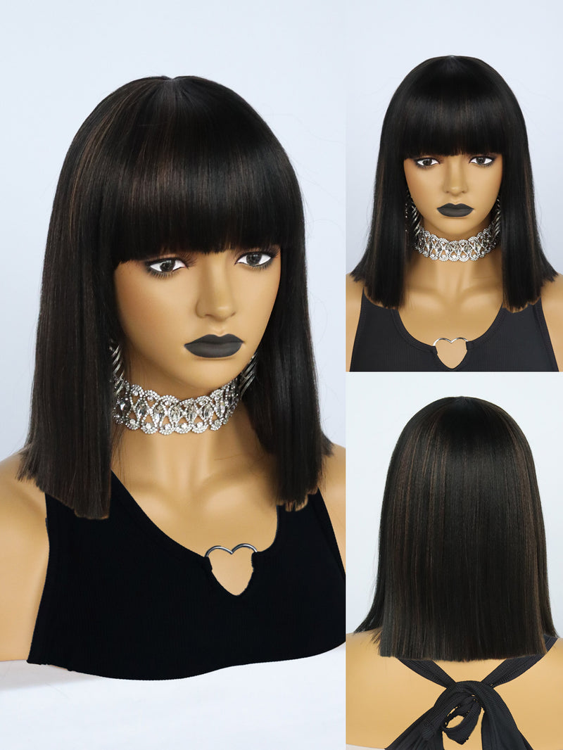 12 inch Short 2 Tone Black and Brown Bob Synthetic Wigs | FU2031737 - Anogol