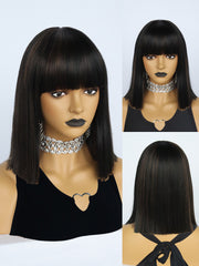 12 inch Short 2 Tone Black and Brown Bob Synthetic Wigs | FU2031737 - Anogol